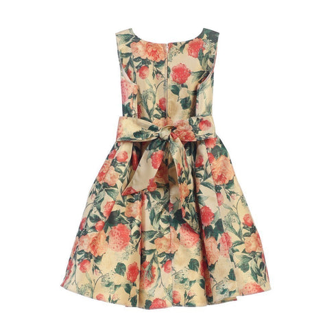 Sweet Kids Little Girls Gold Garden Floral Print Elegant Flower Girl Dress 2-6 - SophiasStyle.com